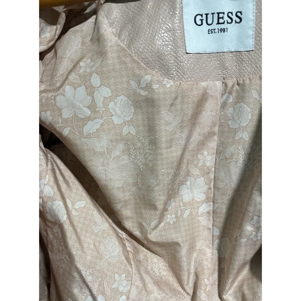 GUESS Moto Jacket Women’s Small Beige Faux Leather Snake Print Cropped Biker